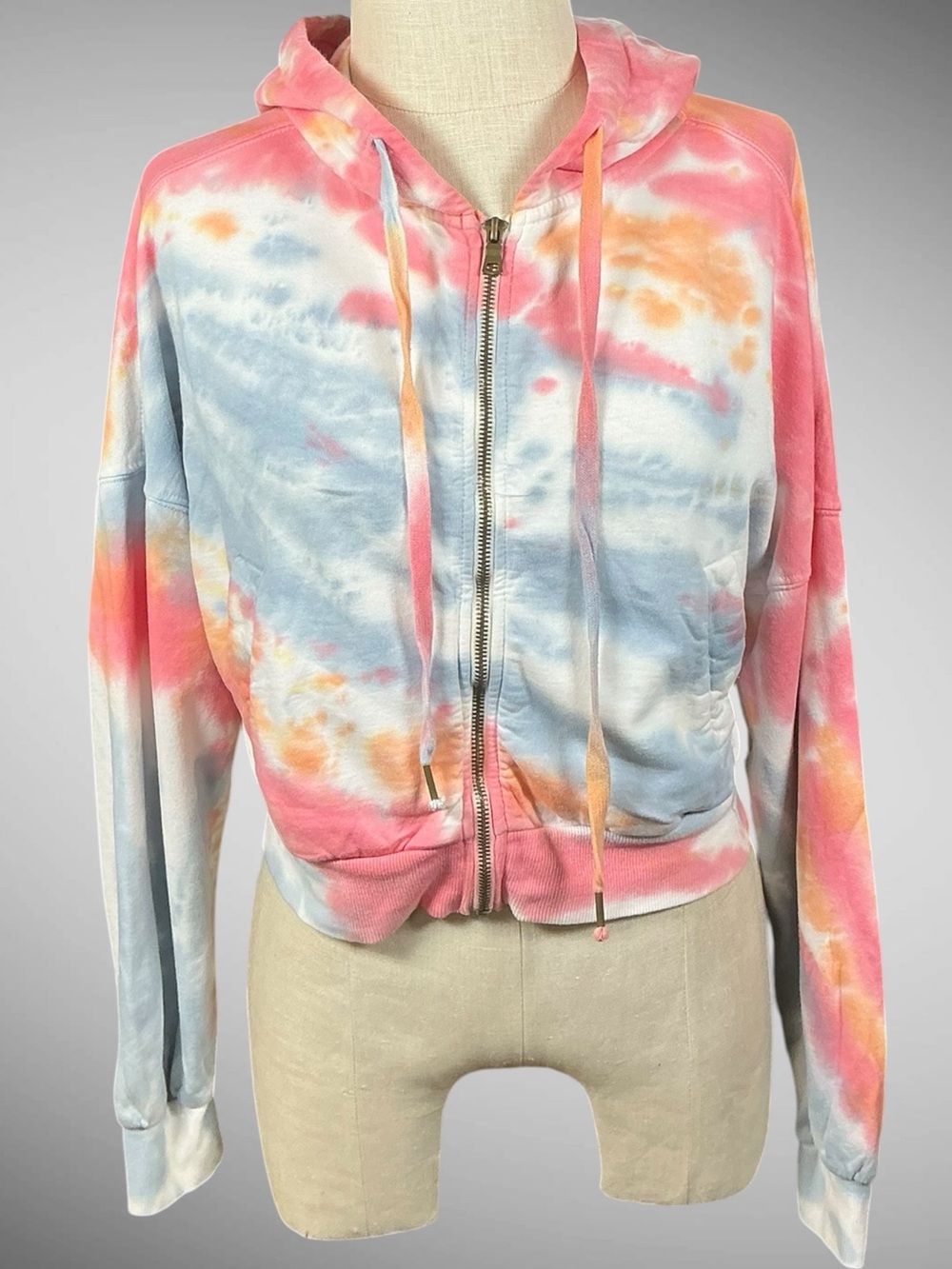 Young Fabulous & Broke YFB Tie Dye Cropped Zip Hoodie Women Small Pastel